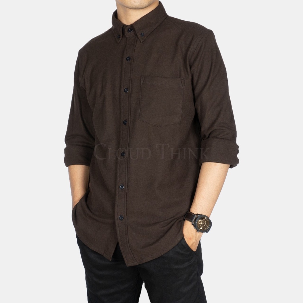 Kemeja Pria Lengan Panjang Cokelat | Brown Original Cotton Pique Best Quality