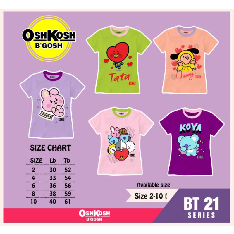 [2-10T] KAOS ANAK BT21 kids size 2.4.6.8.10 KAOS ANAK PEREMPUAN MOTIF BT21