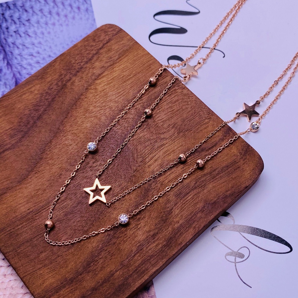 Kalung titanium dua layer star nori bentol Anti karat korea fashion - ercassia