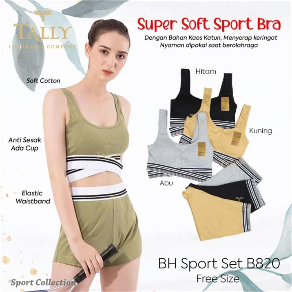 TALLY (1set) Sport Bra BH Olahraga Set (Atasan + Celana) Free Size Bahan Katun