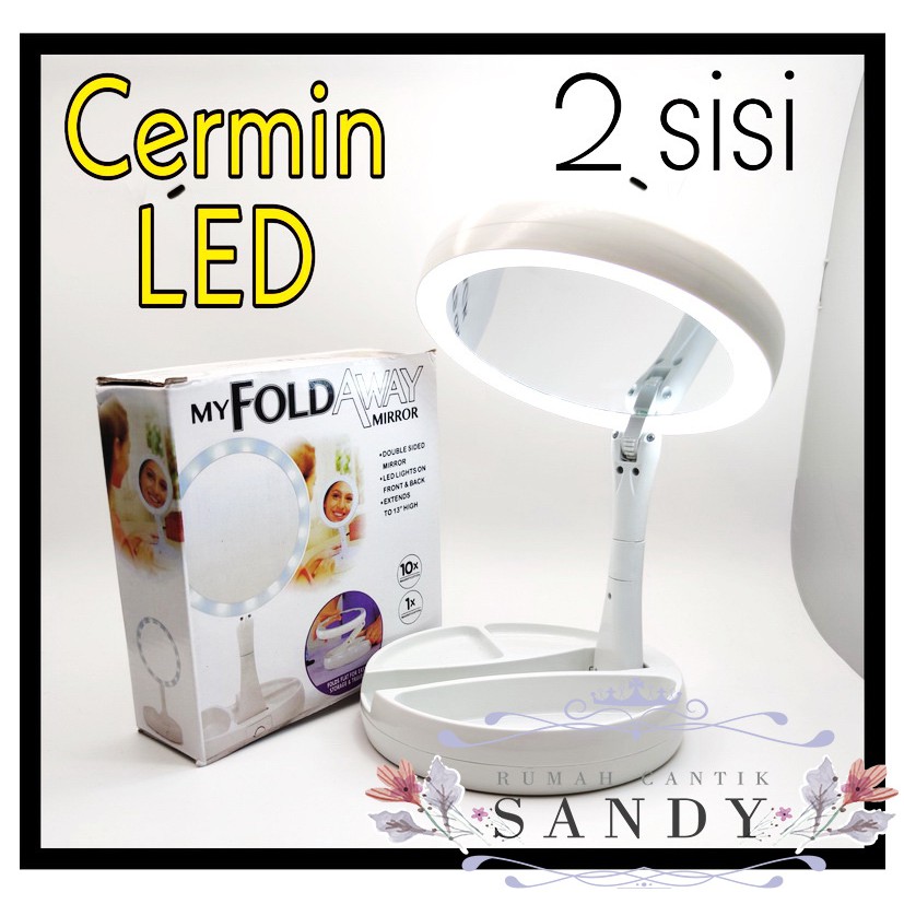 Cermin Make Up LED Pembesar Mirror Lampu Rias Kosmetik Lipat Dua Sisi