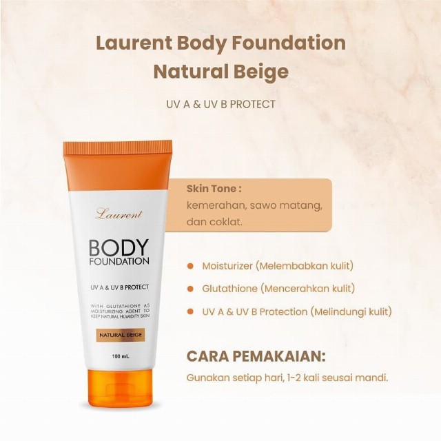 Laurent Body Foundation Natural Beige 100 ml - Body Lotion Dasar Pencerah Pelembab Penghalus