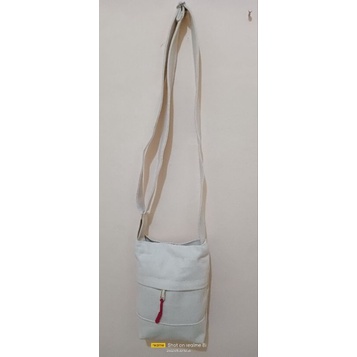 sling Bag Tas Slempang Mini Pocket Kanvas Cream