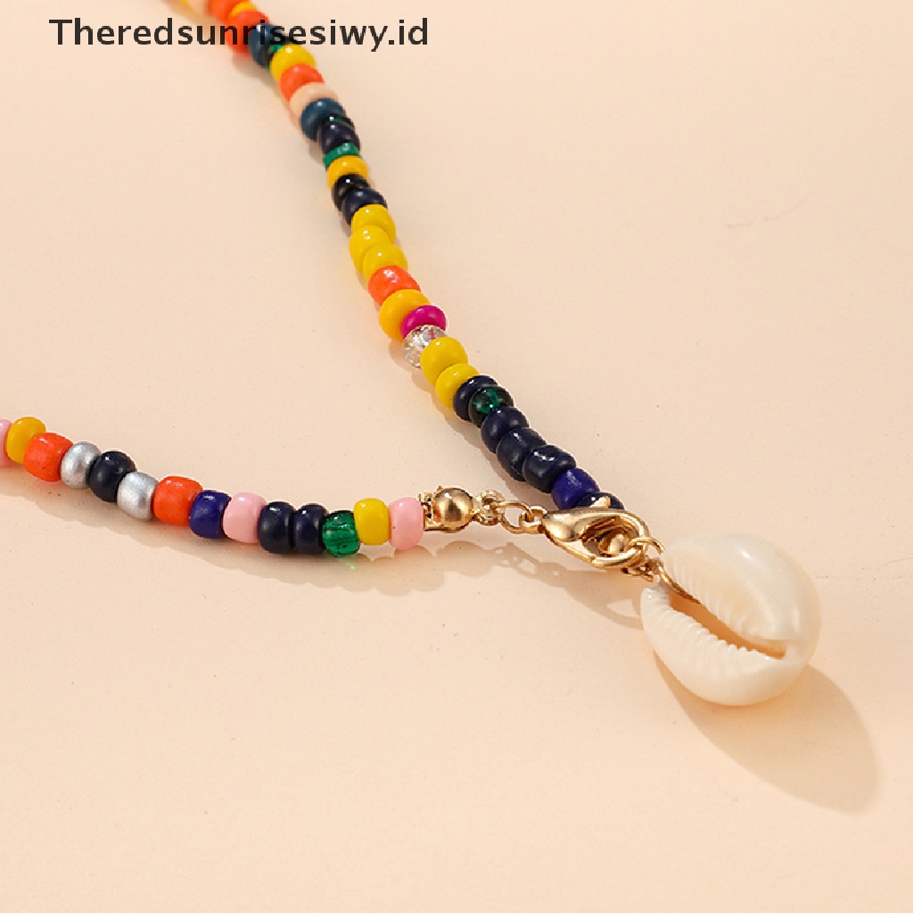 Kalung Choker Klavikula Lapisan Ganda Hias Manik-Manik Kerang Warna-Warni Gaya Boho Untuk Wanita