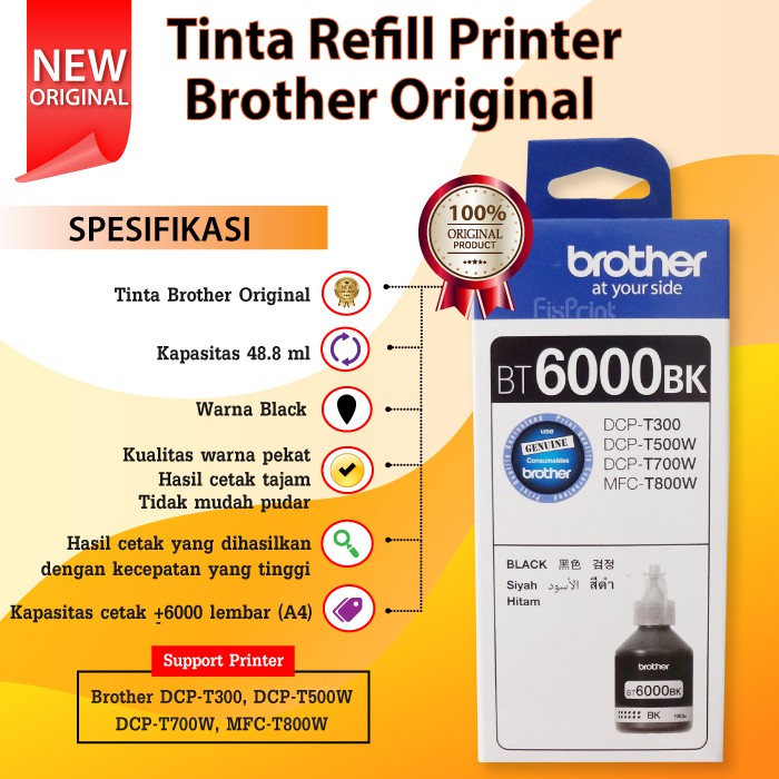 Tinta Refill Brother Original BT6000BK BT5000C BT5000Y BT5000M BT5000K Printer T300 T800W Magenta