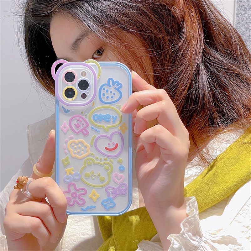 Soft Case Silikon Transparan Motif Graffiti Untuk Compatible for iPhone 14 13 12 11 Pro Max X Xr Xs Max iPhone 8 7 6 6s Plus SE 2020 Cute Graffiti Clear Phone Case Soft Silicone Shockproof Transparent Soft Case Protective Cover