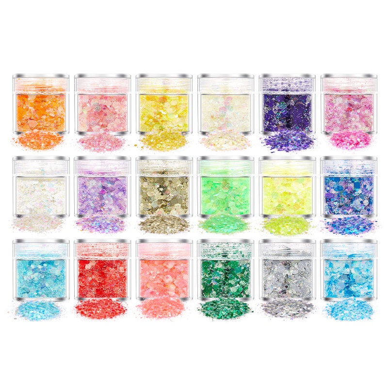 Siy 18 / 24 Warna Bubuk Glitter Sequin Holografik Luminous Untuk Dekorasi Nail Art