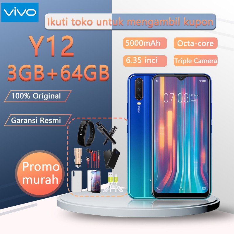 【3GB+64GB】Vivo Y12 murah hp ram 3G rom 32GB/64GB COD promo asli 100%original baru,  Triple Camera