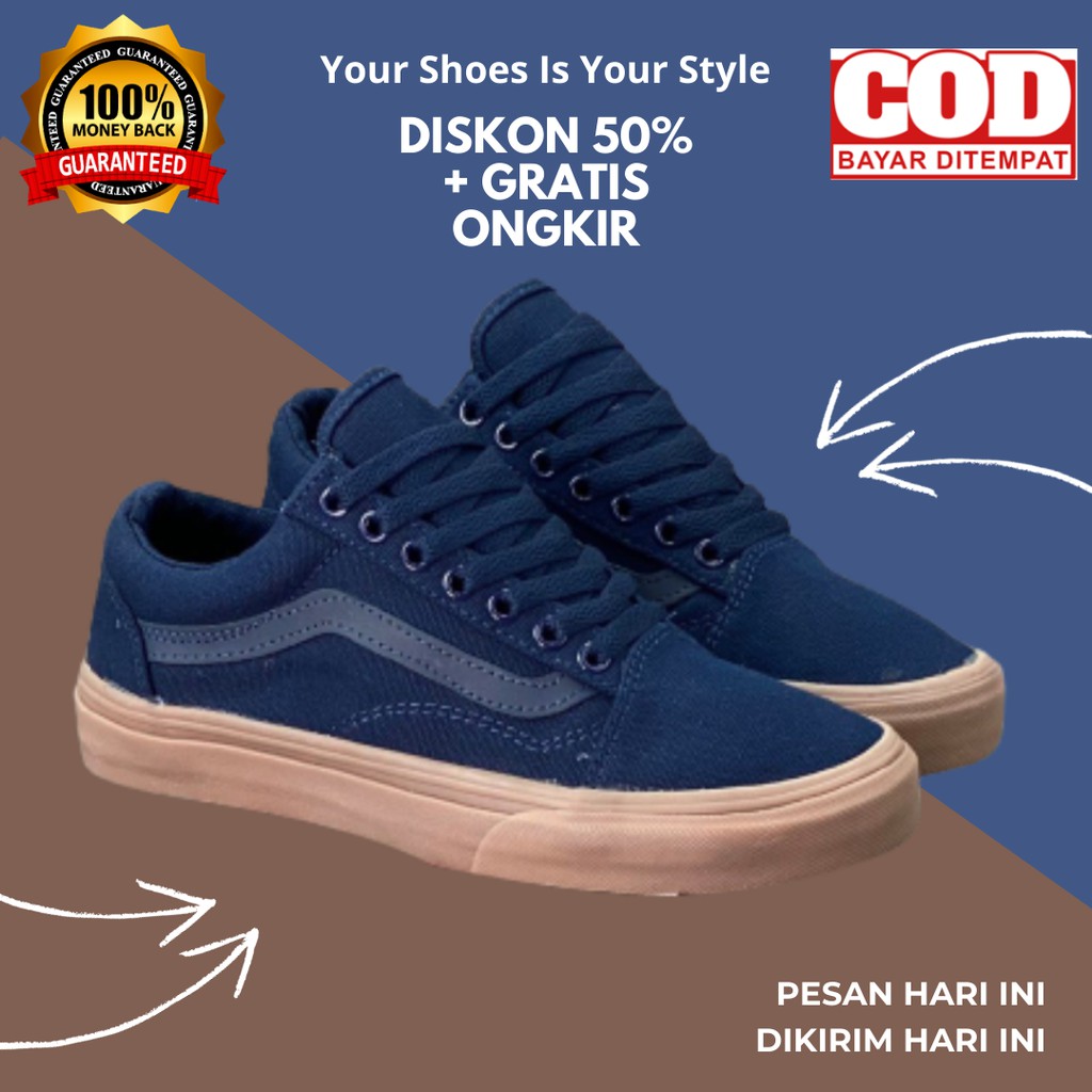 (BISA COD) VANS OLDSKOOL MONO DARK NAVY GUM WAFFLE DT / VANS OLDSKOOL PREMIUM  SEPATU VANS OLD SKOOL