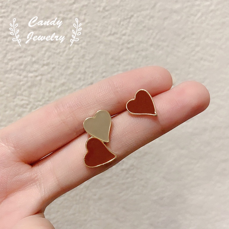 Candy Jewelry Fashion Heart Earrings Contrast Color S925 Earring Korea Ear Studs for Women