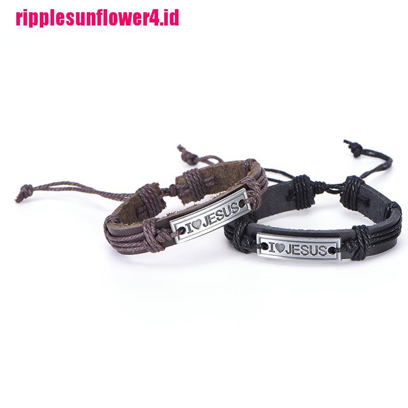 Gelang Bahan Kulit alloy Desain I love Jesus Untuk Agama Kristen