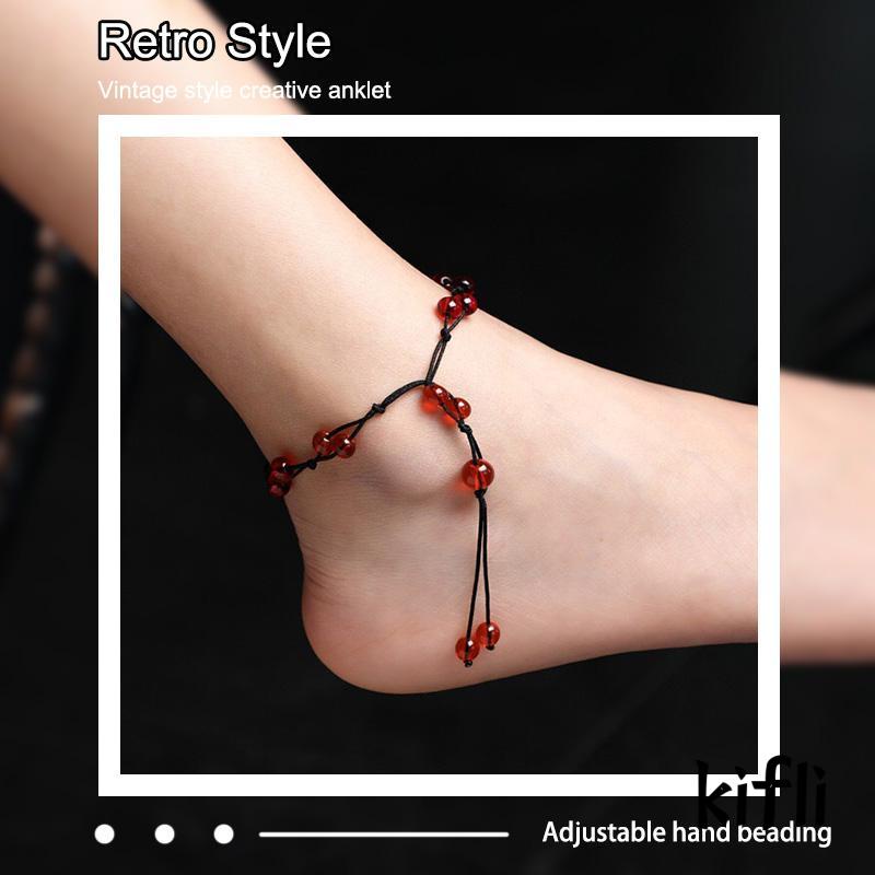 Gelang Kaki Tali Warna Merah Gaya Retro Untuk Wanita