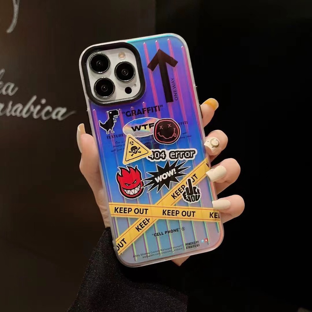 LASER TIDE BRAND PERSONALITY LABEL MOBILE PHONE CASE FOR CASE IPHONE 11 12 13 14 PRO MAX 14MAX XR X XS MAX HIGH-END CREATIVE ANTI-FALL HARD CASE