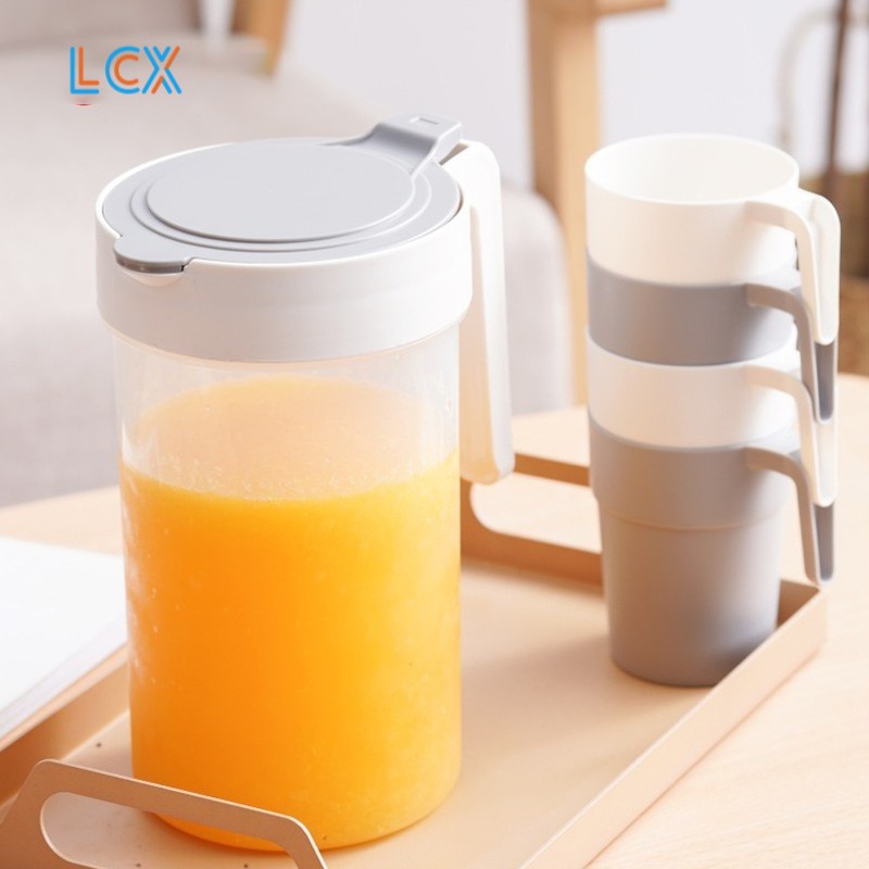 LCX Teko Plastik Dengan 4 Cangkir Air Teh Kopi Wadah BPA Free Gelas Set VS-33