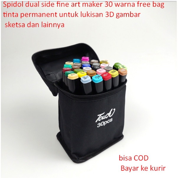 

Spidol dual side fine art maker 30 warna free bag tinta permanent untuk lukisan 3D gambar sketsa dan lainnya