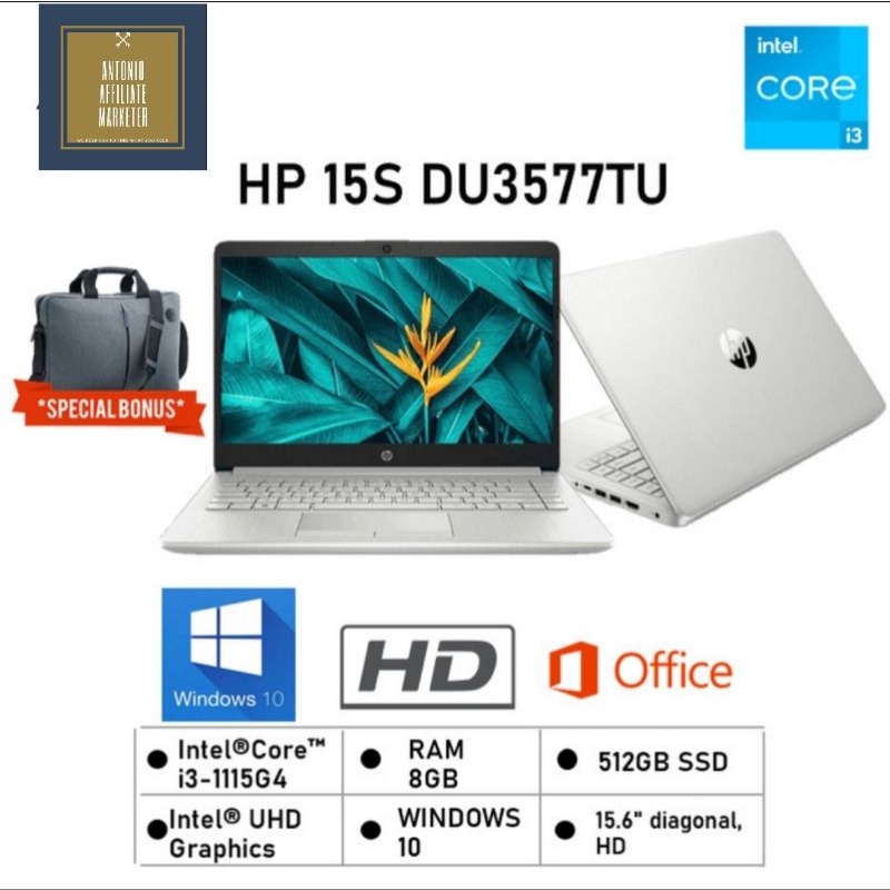 HP 15S DU3577TU Intel I3 Gen 11 8GB RAM 512GB SSD HD