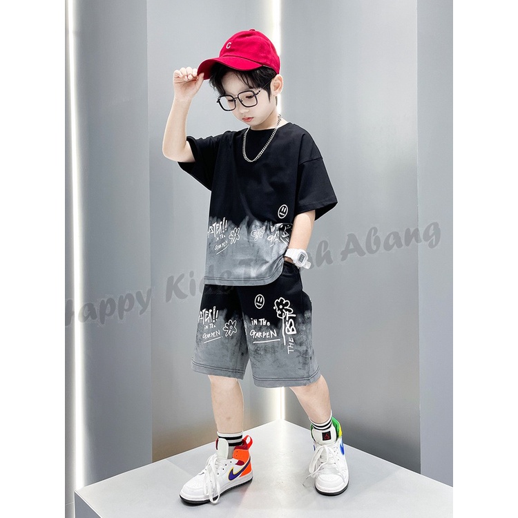 COD GROSIR PAKAIAN SETELAN KAOS CELANA ANAK LAKI-LAKI PREMIUM TANGGUNG HITAM GARDEN 3-12TAHUN