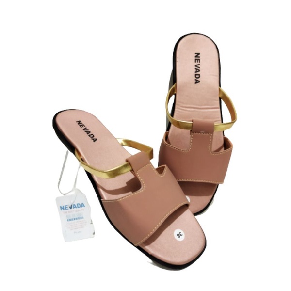 Sandal wanita wedges Nevada slop lis gold terbaru/ sandal wanita wedges nevada