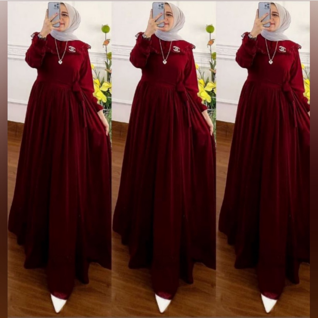 Busana Muslim Wanita Terbaru Gamis Malaysia Ceruty Babydoll Full Furing Gamis Jumbo Gaun Pesta Mewah Elegan Rauna Dress