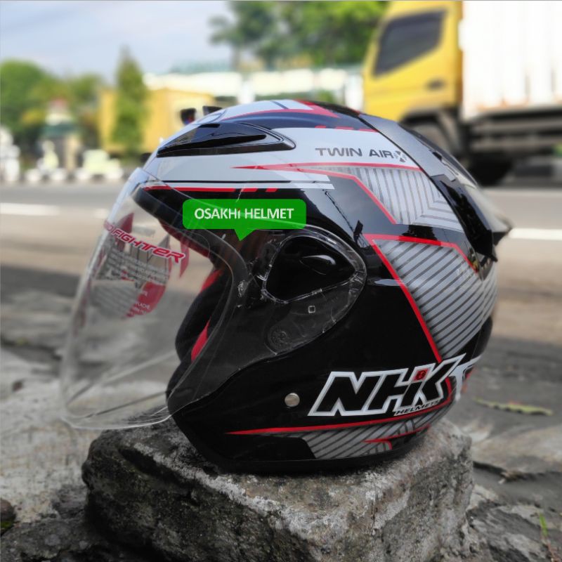 NHK R6 Twin Air Black Silver Motif Glossy Apik- Professional Racing Helmet- Technology From Japan