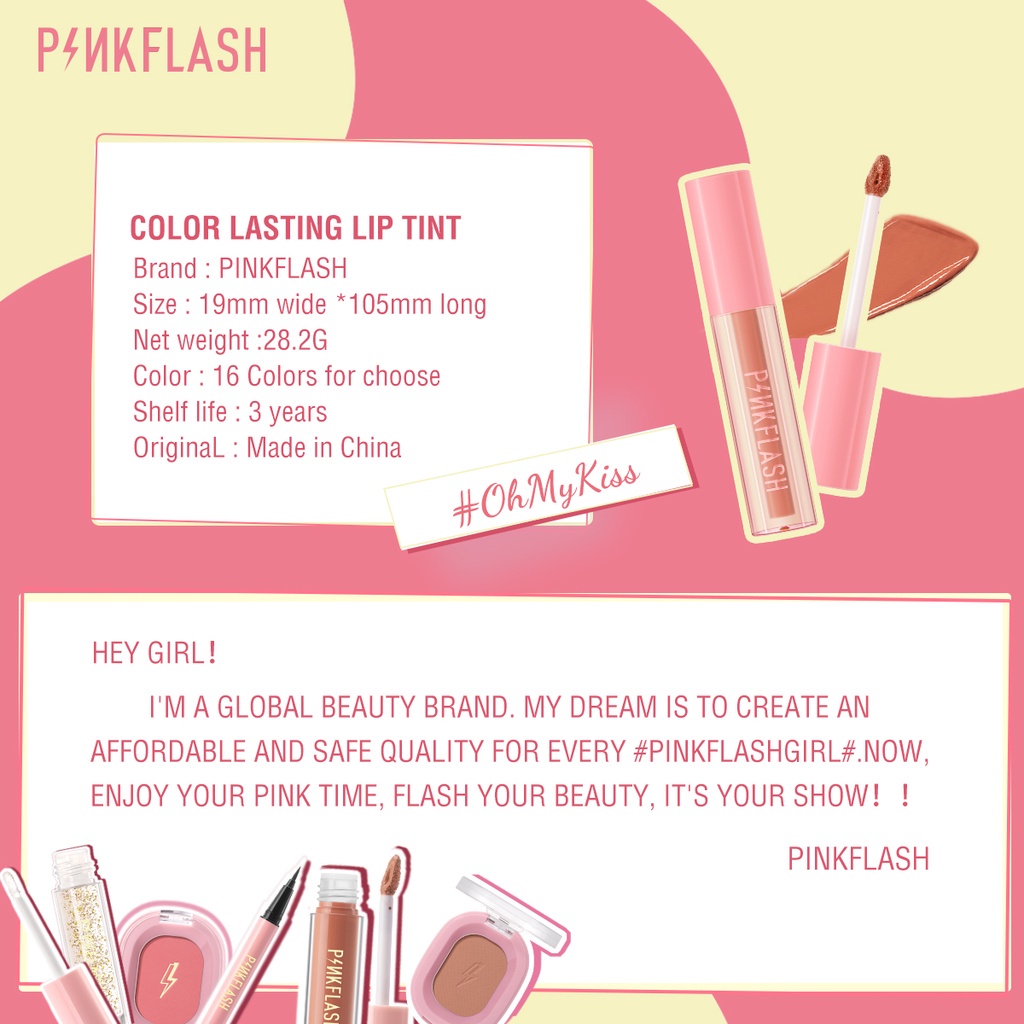 PINKFLASH Matte Liquid Lipstick Long-lasting Lip Gloss High Pigment Waterproof Lip Tint PF-L07