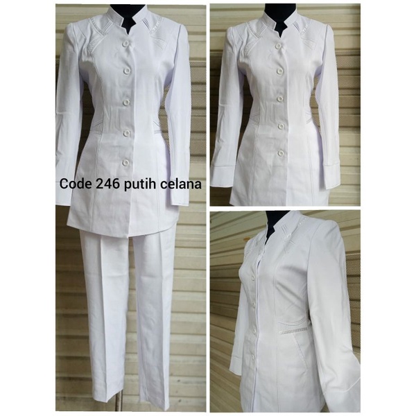 NEW Blazer Wanita Seragam Kerja Pemda Guru PNS Pemda Tua Kheki Perawat Putih Putih Setelan Celana