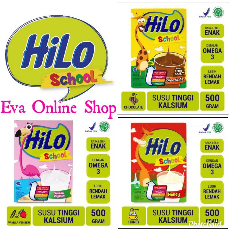 Hilo School Chocolate Coklat 500gram/Hilo School Honey 500gram/Hilo School Vanilla Vegiberi 500gram