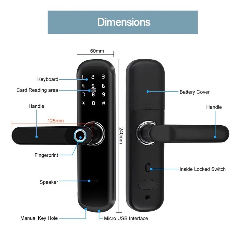 Fingerprint Door Lock Smart Keyless 3in1 Handle Lock - Kunci Pintu