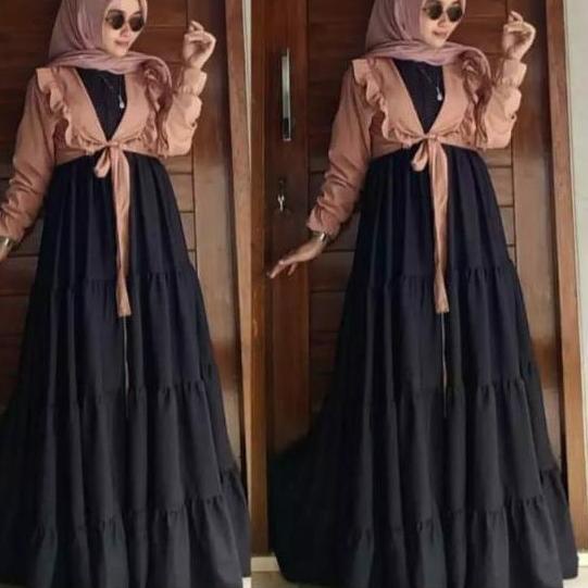 Hot Sell.. Baju gamis rompi premium terbaru / ambrosia set / gamis wanita / baju gamis polos / gamis