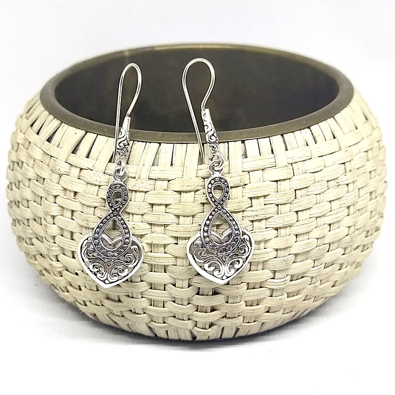 Anting Earrings Silver Perak Bali Panjang Jantung Hati Delapan Bunbun jawan asli 925