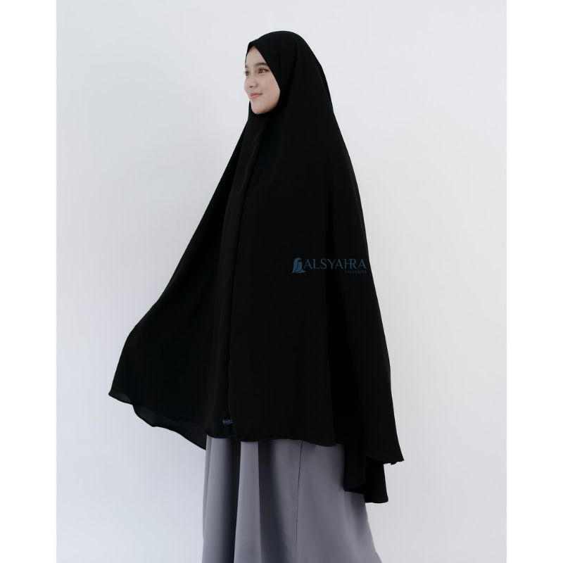 Alsyahra Exclusive Set Khimar Marwah Non Pet Niqab Bandana XXL Jetblack