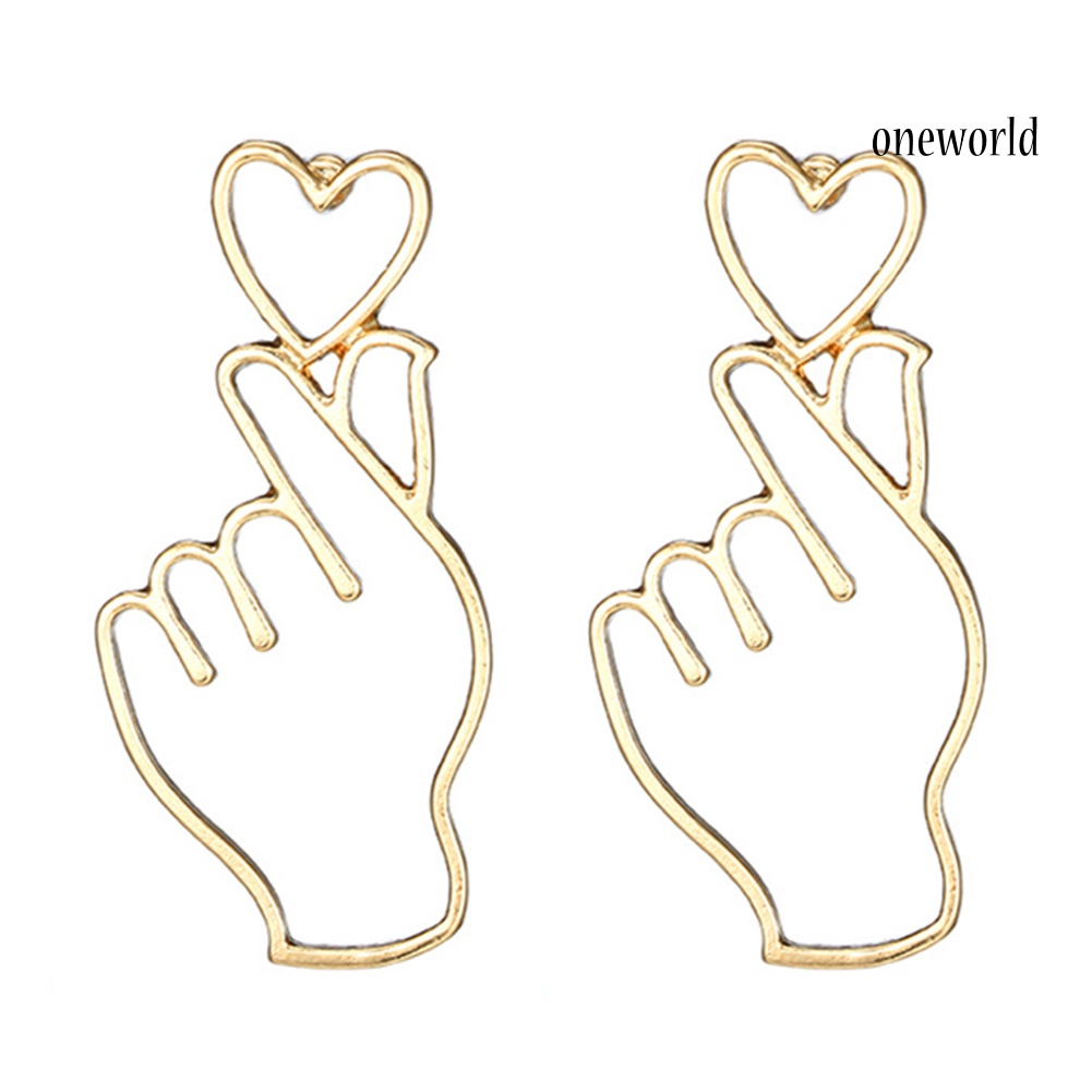 OW@ Women Fashion Hollow Finger Heart Gesture Drop Dangle Earrings Jewelry Gifts