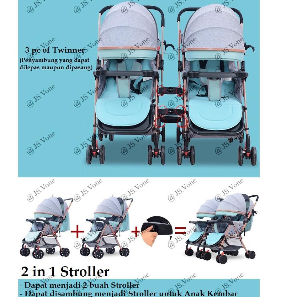 Ready stock 0YN56 Kereta Dorong Bayi Anak Kembar / Twin Baby Stroller Jade Musik 0YN