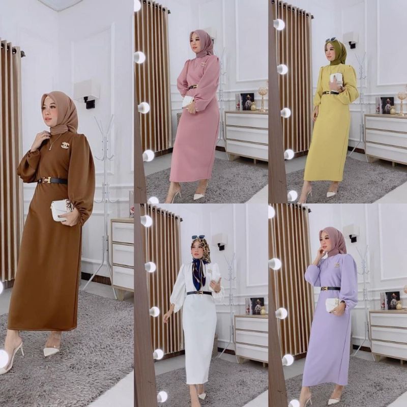 Gamis polos lengan balon best seller/ tebal size  M L XL