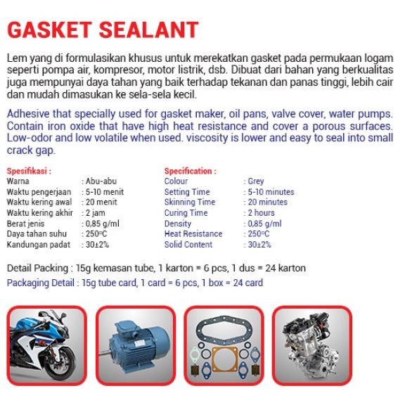 Lem Dextone Gasket Sealant 15gr Logam Besi Mesin Otomotif Tahan Panas 250C