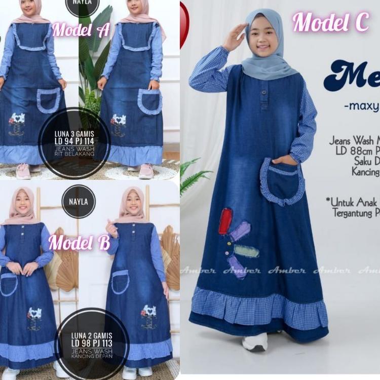 [KODE C4] Nayla Maxy Kids Gamis Anak Jeans levis usia 8-12 tahun Remaja Tanggung Bahan Denim Adem