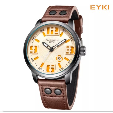 EYKI - 3053 - JAM - TANGAN - KULIT - COKLAT - CASE - HITAM
