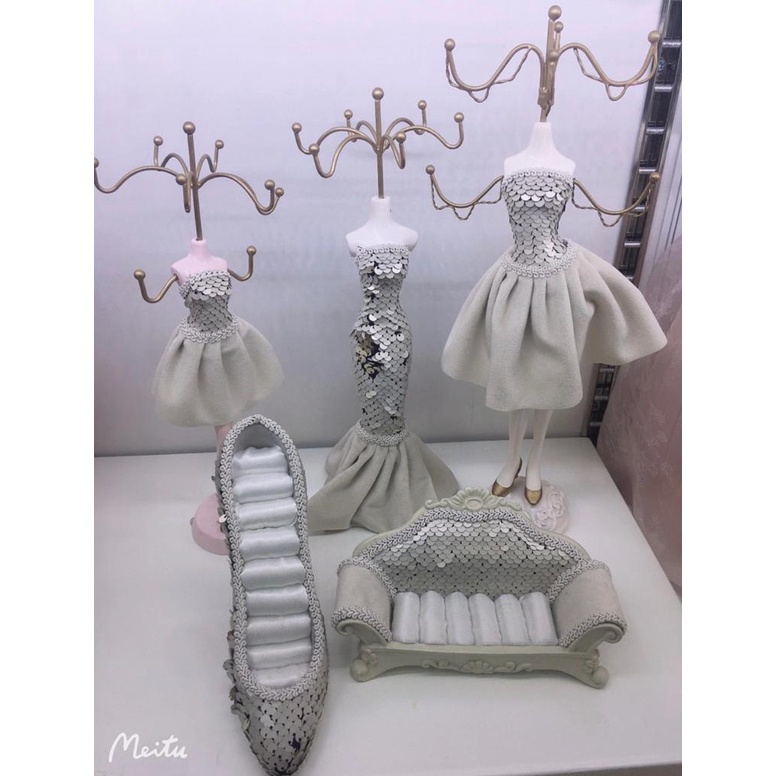 Stand Pajangan Tempat Aksesoris satu Set Display Manekin Aksesoris Kalung Anting Cincin-