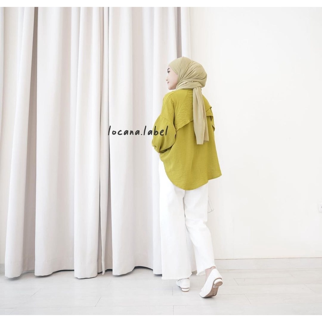 Kemeja Blouse Lengan Panjang KINAN Blouse LUNA Kancing Depan Flow Cringke Premium Kerah Banyak Variasi OOTD Remaja Dewasa