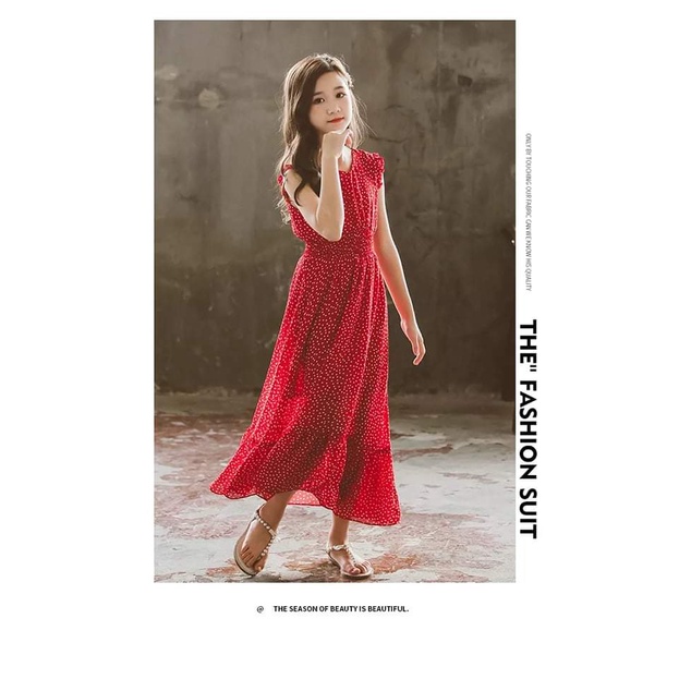 Long Dress Anak Perempuan Feminine Polkadot Red