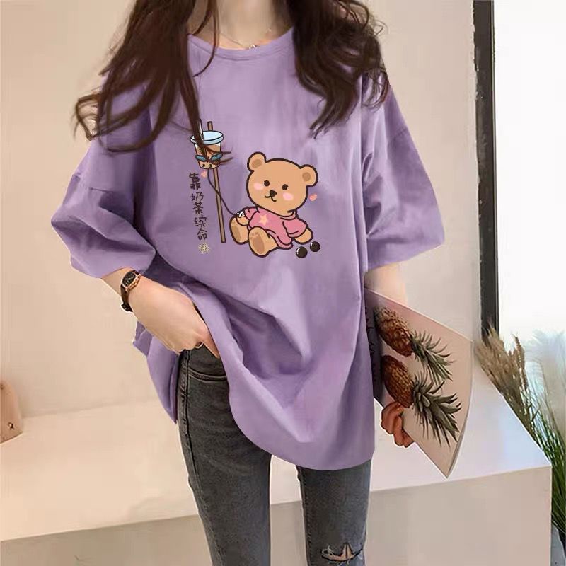 THISTLE - Oversize Tee Tshirt Wanita Model Longgar Motif Bear Infus Boba