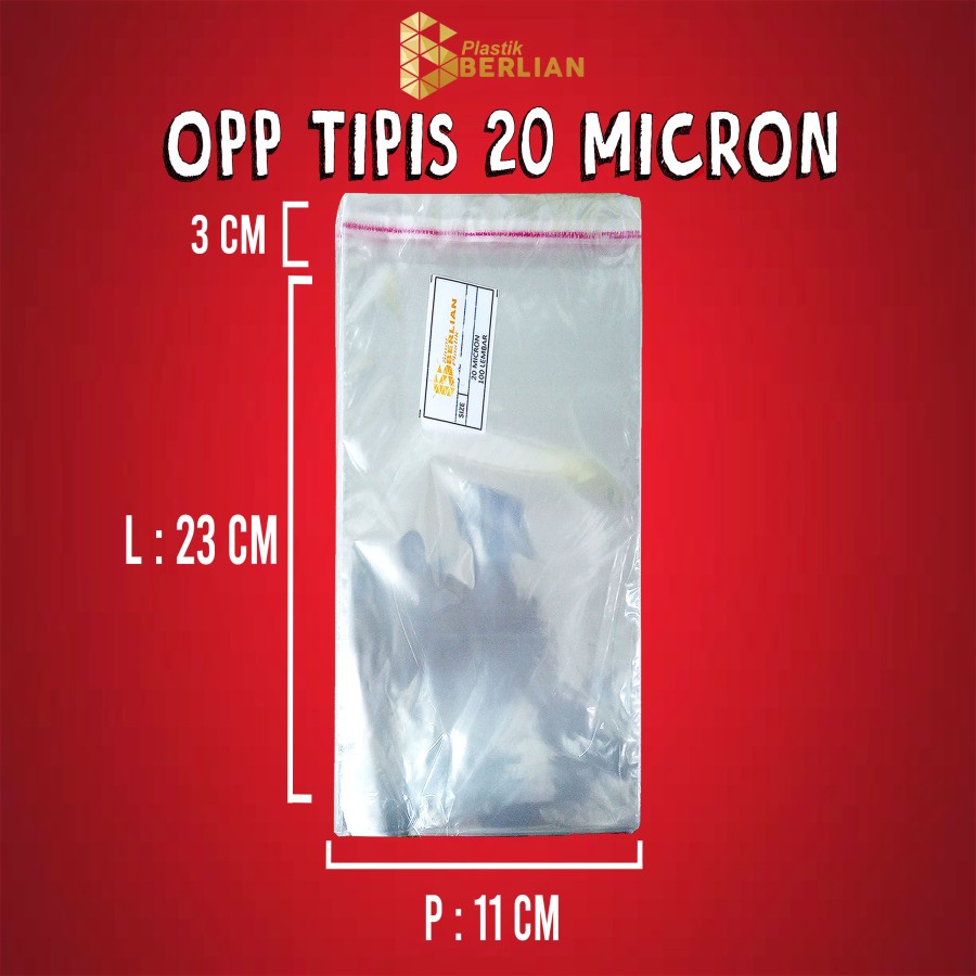 

11 x 23 cm Plastik OPP TIPIS (100 lbr) (lem/seal)