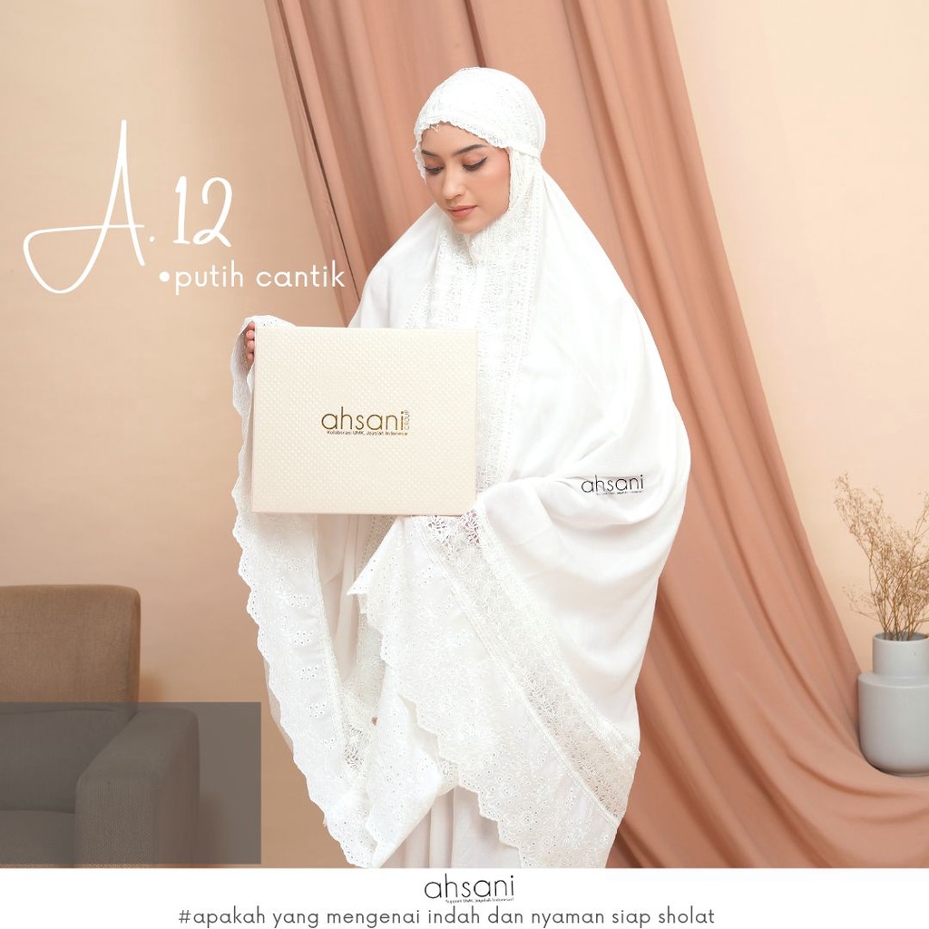 Ahsani A.12 Mukena Dewasa Katun Rayon Premium Kombinasi Renda Cantik Mukenah Dewasa Seserahan Pernikahan Hampers Perlengkapan Shalat