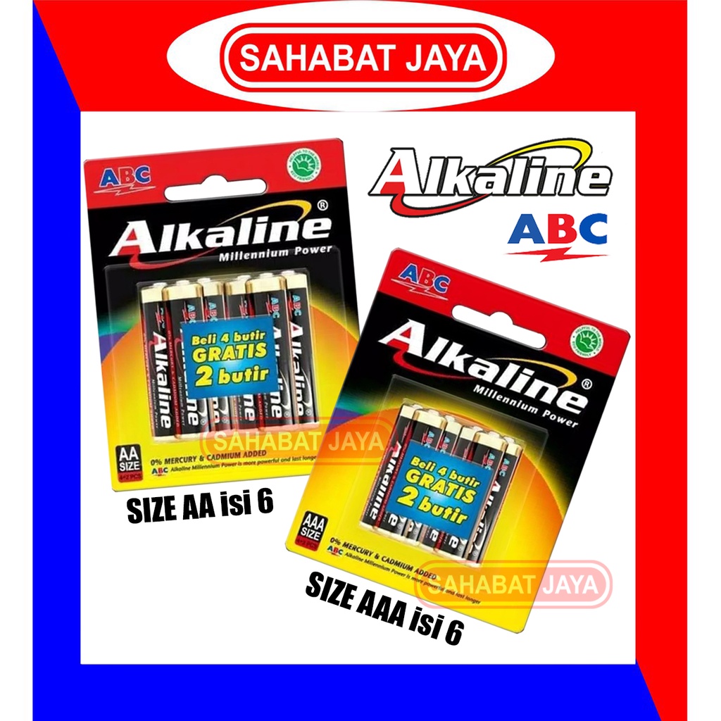 Baterai Batre Battery ABC Alkaline AAA (A3) / AA (A2) isi 6 pcs/6 biji