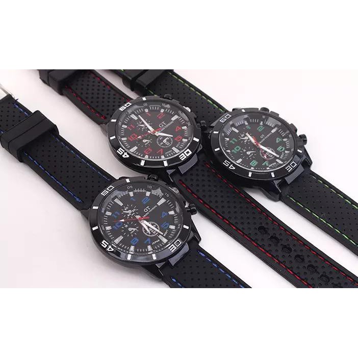 PA Jam Tangan Pria GT Sport Chrono Grand Touring Korea Fashion Quartz Silikon Rubber Analog Watch GT002