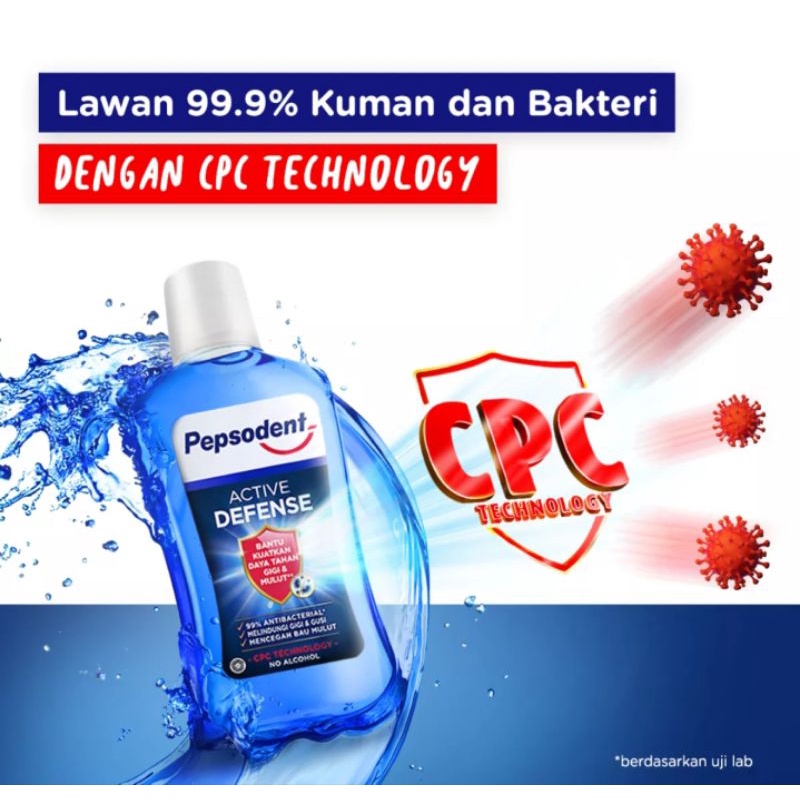 Pepsodent Mouthwash Active Defense 300ml Obat Kumur Anti Bakteri dengan Teknologi CPC