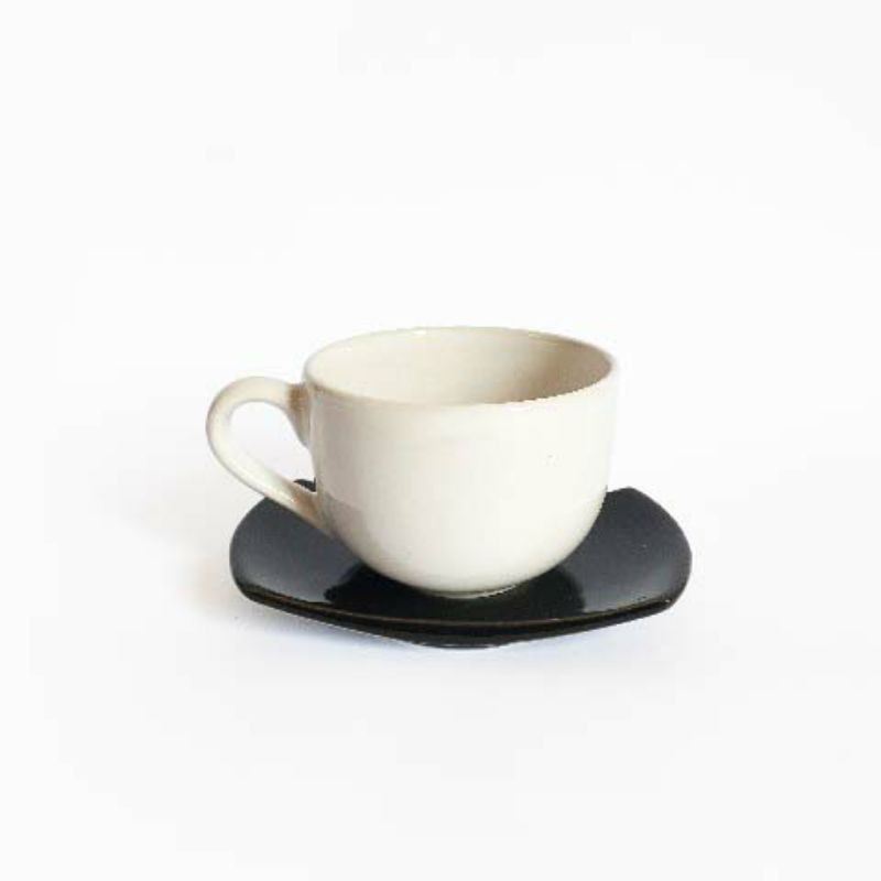 CS190X Cangkir Putih Saucer Persegi Warna 190ml Latte Cappucino Coffe Barista Cup