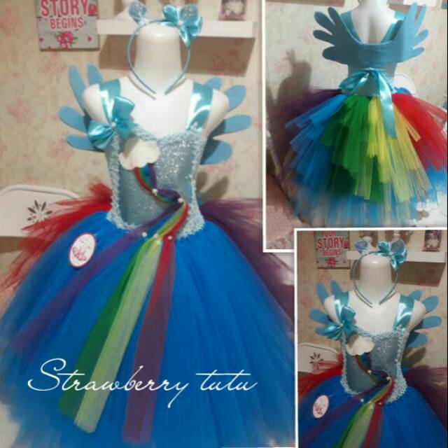 Dress tutu rainbow dash sayap & bando