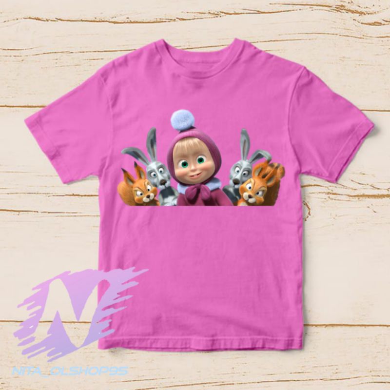 baju kaos anak Masha and the bear Marsha and friend