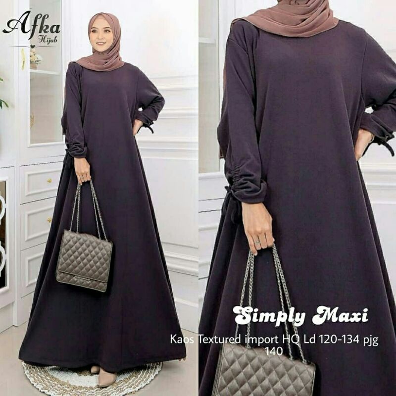 Simply Maxi dress warna abu abu gelap biru dongker hitam navy abu coklat gamis wanita polos bahan Ka